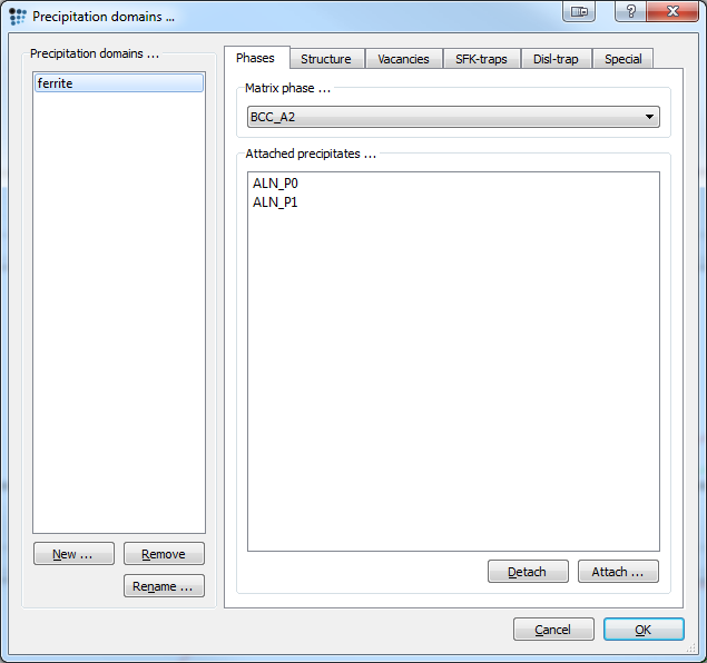 Precipitation domain dialog