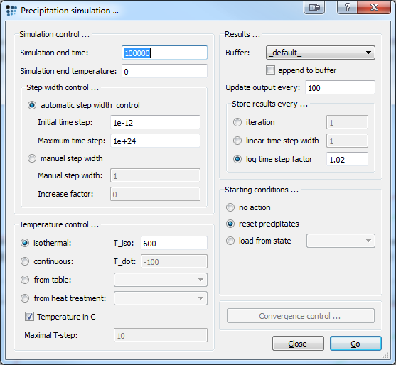  Simulation parameters