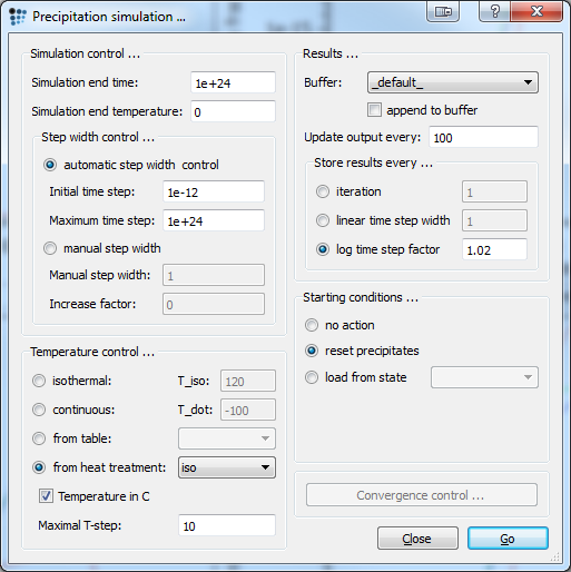  Precipitation kinetics dialog window