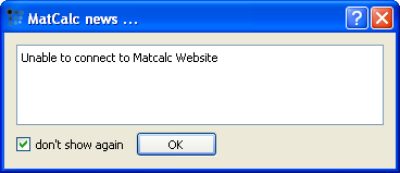  Error in MatCalc news window