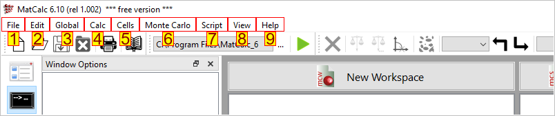  MatCalc menu bar