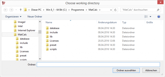  MatCalc working directory