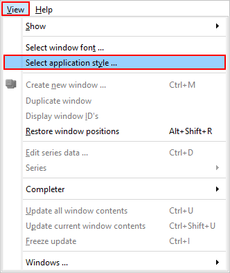Menu: application style settings