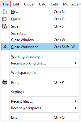  Menu: close workspace