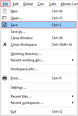  Menu: save