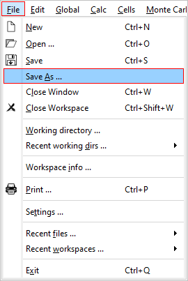  Menu: save as