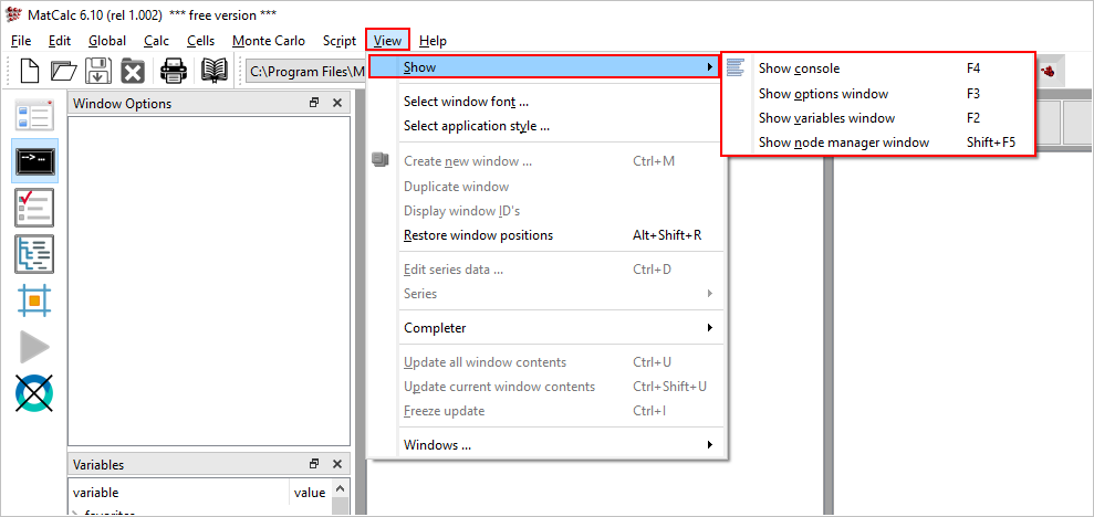 Menu: show windows