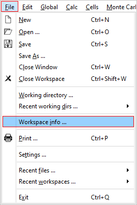  Menu: workspace info