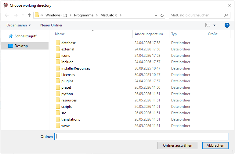  MatCalc working directory