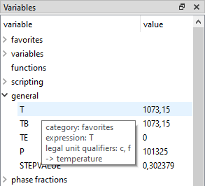  MatCalc general variables