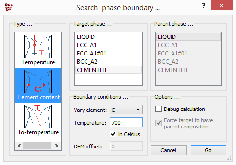  MatCalc search phase boundary