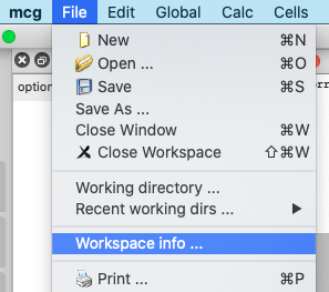  Menu: workspace info