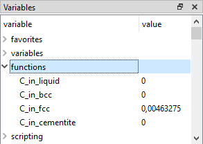  MatCalc variables window